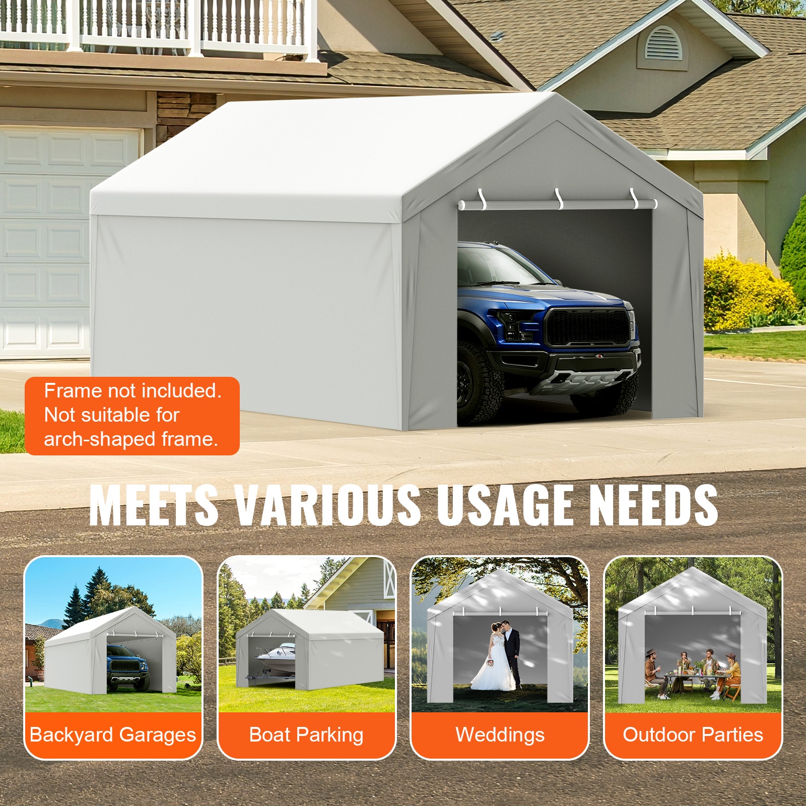 Carport Replacement Canopy Cover With Side Wall, Heavy-duty Tarp_voghion.com